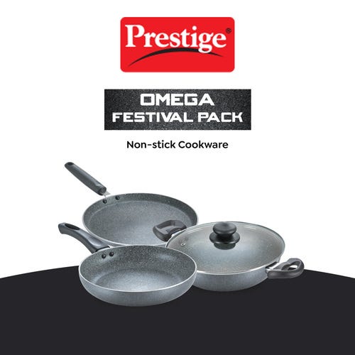 PRESTIGE OMEGA GREY GRANITE ALUMINIUM NON-STICK COOKWARE 3 PCS FESTIVAL PACK
