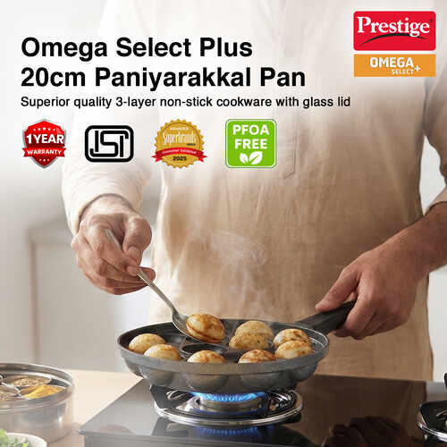 Prestige Omega Select Plus Paniyarakkal with Lid 20 cm (Aluminium, Non-stick)