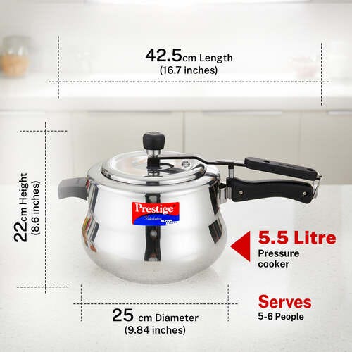 Prestige Nakshatra Alpha Svachh Stainless Steel Spillage Control Handi Pressure Cooker, 5.5 L (Silver)