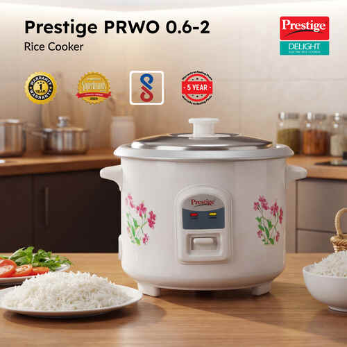 Prestige Delight PRWO Electric Rice Cooker (White), 0.6 Litre