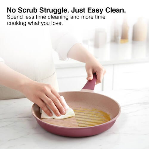 Prestige 24cm Omega Die-Cast Non-Stick Grill Pan | 3-Layer Coating | Die-Cast Body | Metal Spoon Friendly | Heavy Base | Pink