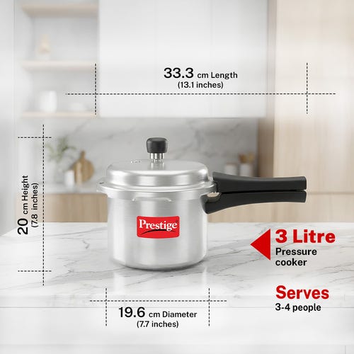 Prestige Popular Virgin Aluminium Precision Weight Valve Pressure Cooker, (Silver)