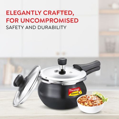 Prestige Deluxe Duo Plus Hard Anodised Gas and Induction Compatible Pressure Handi with Glass Lid, (Black)