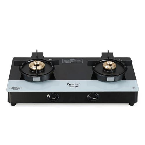 Prestige Svachh Duo Toughened Glasstop Gas Stove with Liftable Burners (Black)