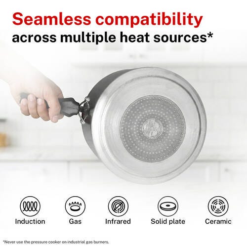 Prestige Nakshatra Plus Svachh Aluminium Inner Lid Pressure Cooker with Unique Deep Lid for Spillage Control, 10 Litre, Silver