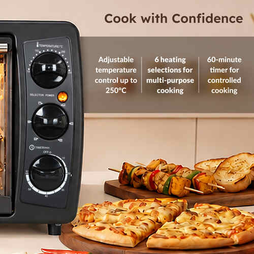 Prestige Oven-Toaster-Griller POTG 19 PCR - 19 L 1500 Watts (Black) | Temperature Control