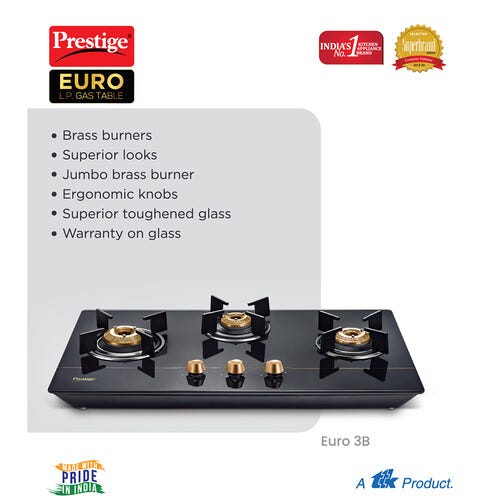 Prestige Euro L.P. Glass Top Gas Stove (3 Burners)