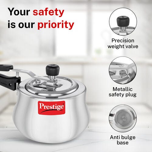 Prestige Nakshatra Plus Svachh Aluminium Spillage Control Handi Pressure Cooker, 3 L (Silver)