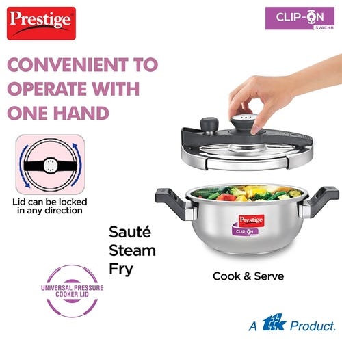 Prestige Clip-on Svachh Stainless Steel Spillage Control Pressure Cooker, (Silver)