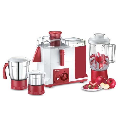 Prestige 550 Watts Platina Juicer Mixer Grinder with 3 Jars (2 Stainless Steel Jars + 1 Juicer Jar)| Detachable Pulp Collector| Stainless Steel Sieve| Double Lock System