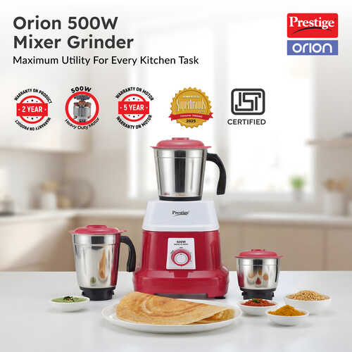 Prestige Orion Mixer Grinder 500 W, 3 Jars, (1500 ml, 1200 ml, 400 ml) (Multicolor)