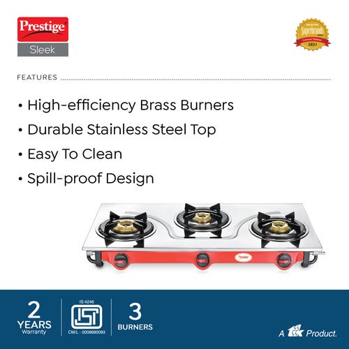 Prestige Sleek Stainless Steel Gas Stove (3 Burners)