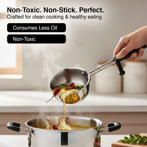 Prestige 11cm/300ml Tri-Ply Stainless Steel Splendor Tadka Pan| Gas & Induction Compatible| Rimmed Edge| In-Built Stand| Heat Resistance Handle| Thick Gauge| Life Time Warranty