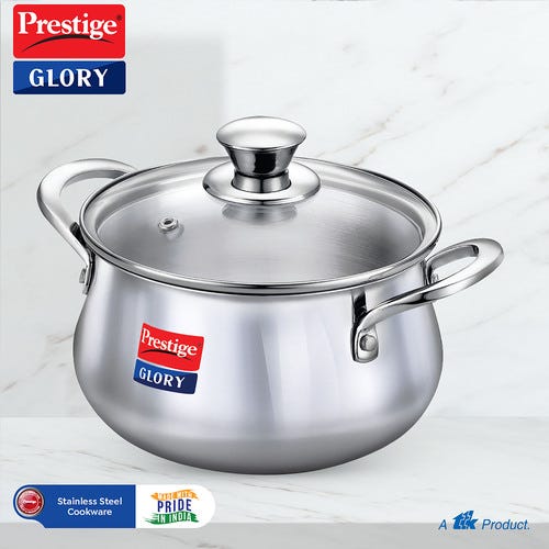 Prestige Glory Stainless Steel Cookware Handi With Glass Lid