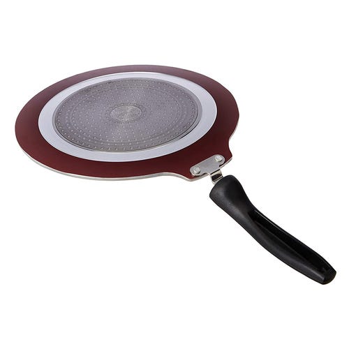 Prestige Omega Deluxe Induction Base Non-Stick Aluminium Flat Dosa Tawa, Red
