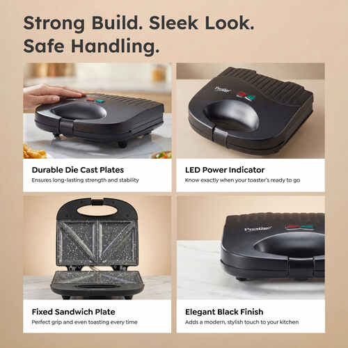 Prestige PSFSP - Spatter Coated Non-stick Sandwich Toaster with Fixed Sandwich Plate, Black