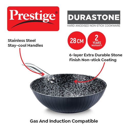 Prestige Durastone Hard Anodised 6 Layer Non-Stick Wok (Black)