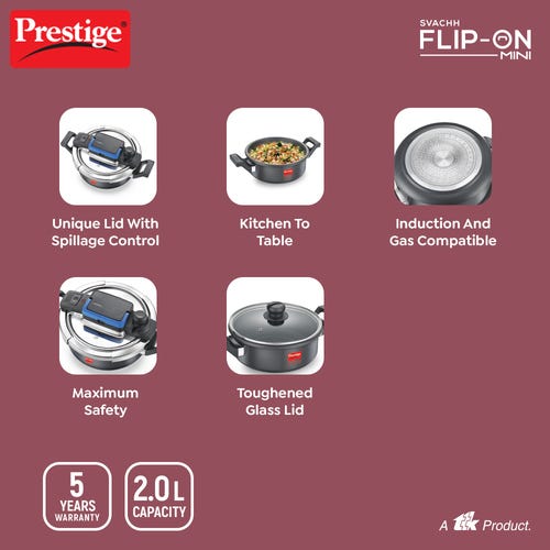 Prestige Svachh Flip-on Mini Hard Anodised Spillage Control Pressure Cooker with Glass Lid, (Black)