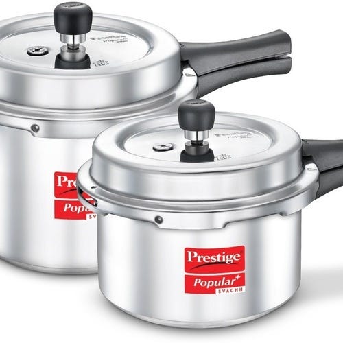 Prestige Popular + Svachh Kitchen Starter Combi Pack 5 L, 3 L Outer Lid Induction Bottom Pressure Cooker  (Aluminium)