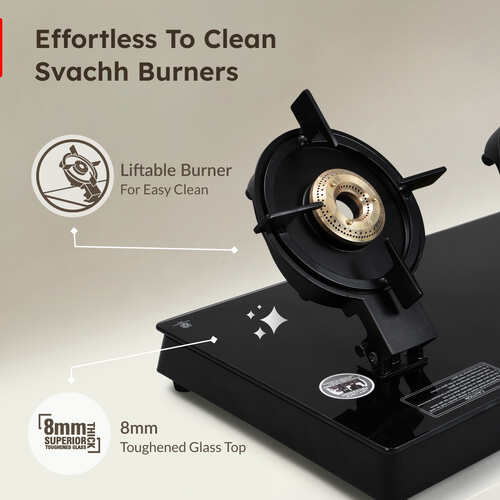 Prestige Svachh Neo 3 Burner Gas Stove | Easy Clean Design-3 Liftable Burners | Toughened Glass Top | Tri-Pin Brass Burners | 1 Jumbo Burner | Ergonomic Knob | Black | 5Y Glass Warranty |ISI Certified