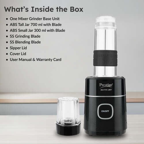 Prestige Nutri-Jet Mixer Grinder with 2 Jars| 450 Watts| Sipper Lid & Additional Cover Lid| ISI Certified| One-Touch Operation