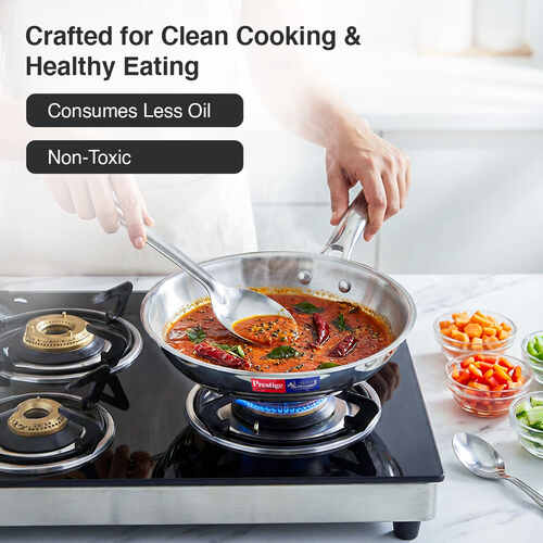 Prestige 22cm/1.2L Tri-Ply Stainless Steel Splendid Fry Pan| Gas and Induction Compatible |Even Heat Distribution| Thick Gauge Tri-Ply Body| 15 Year Warranty