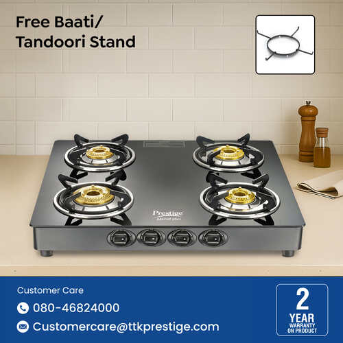 Prestige Marvel Plus Toughened Glass Top Gas Stove (4 Burners) - GTM 04 SQ PLUS