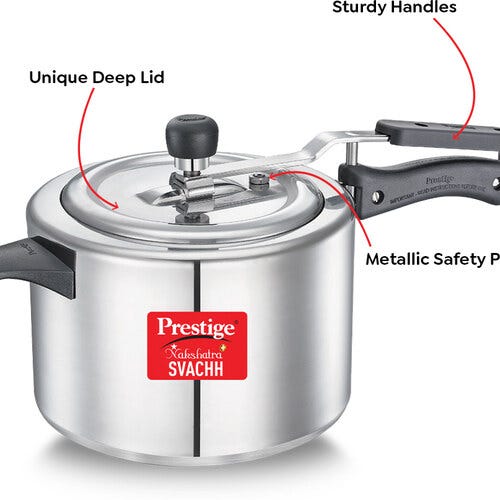 Prestige Svachh Nakshatra Plus 5 L, 3 L Inner Lid Induction Bottom Pressure Cooker (Aluminium)