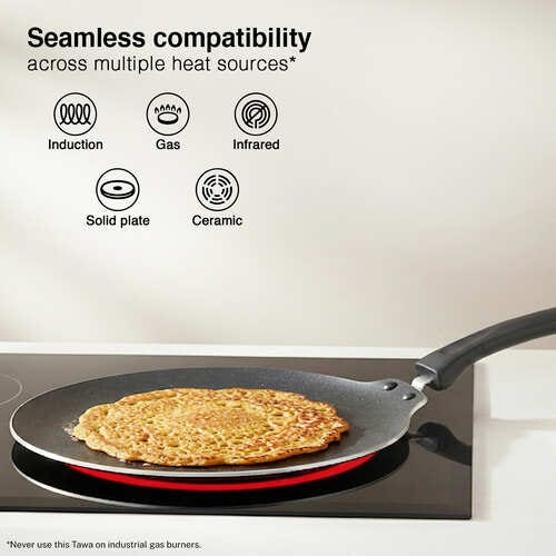 Prestige Omega Deluxe Induction Base Non-Stick Aluminium Flat Dosa Tawa, 30 cm, Red