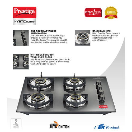Prestige Mystic Toughened Glass-Top Hobtop (4 Burners) - PHTM 04