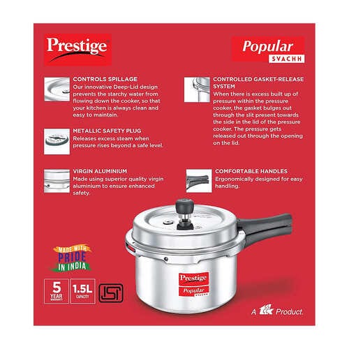Prestige Popular Svachh Virgin Aluminium Spillage Control Pressure Cooker (Silver)