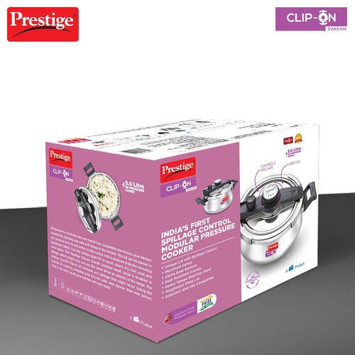 Prestige Clip-on Svachh Stainless Steel Spillage Control Handi Pressure Cooker, 5 L (Silver)
