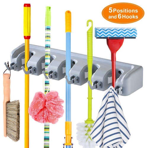 Prestige CleanHome PMH 05 Mop Holder with 5 Slots and 6 Hooks (Black)