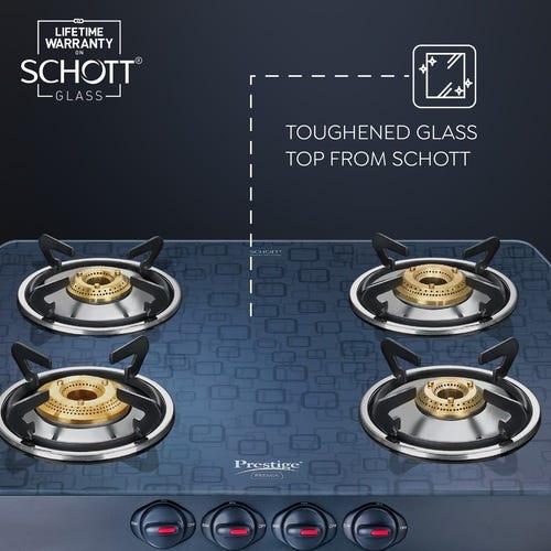 Prestige Premia Schott Glass Top Gas Stove (4 Burners) - GTS 04 (D) (Black)