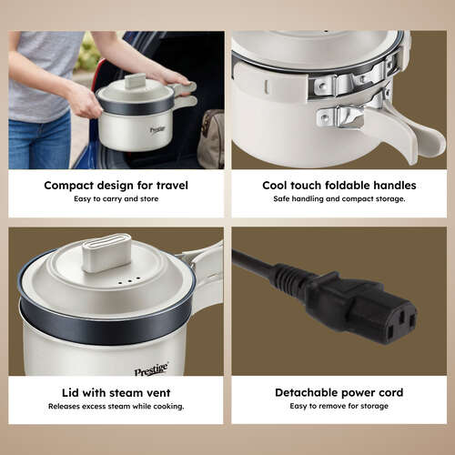 Prestige Electric Omnipot | 1000W Electric Cooking Pan & Fry Pan with Lid | Steam Vent | Temperature Control Slider | Cool-Touch Foldable Handles | Detachable Power Cord | Compact Design | 1Y Warranty