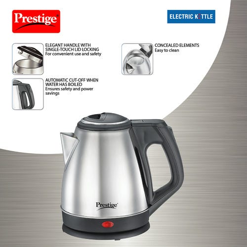 Prestige PKCS Stainless Steel Electric Kettle 1350W, 1.2L (Silver)
