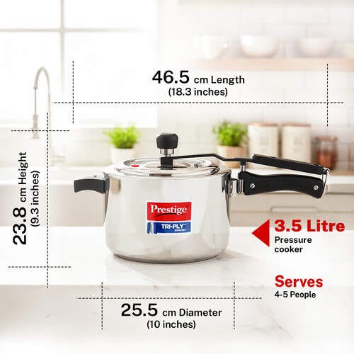 Prestige 3.5 L Tri-Ply Svachh Inner Lid Pressure Cooker| Gas and Induction Compatible| Spillage Control| Even Heat Distribution| Low Cooking Oil| Faster Cooking| 5 Years Warranty| Silver