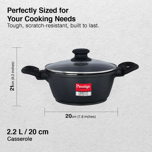 Omega Die-Cast Plus Aluminium Non-Stick Casserole 20 Cm with Glass Lid