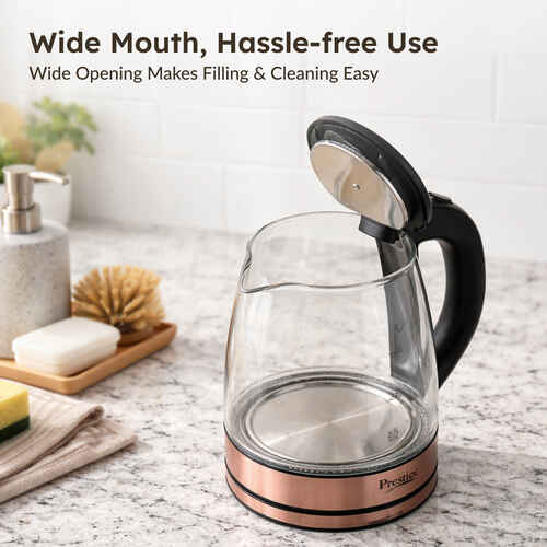 Prestige PKGB 1.8 Litre Electric Glass Kettle| LED Power Indicator| Borosilicate Glass| Automatic Power Cut-Off| Concealed Element| 360 Degree Swivel| Cool Touch Handle