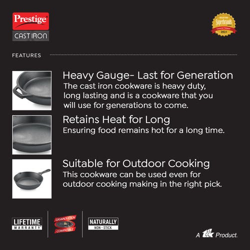 Prestige Cast Iron Scratch Resistant Round Base Fry Pan, (Black)