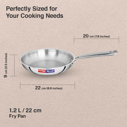 Prestige 22cm/1.2L Tri-Ply Stainless Steel Splendid Fry Pan| Gas and Induction Compatible |Even Heat Distribution| Thick Gauge Tri-Ply Body| 15 Year Warranty