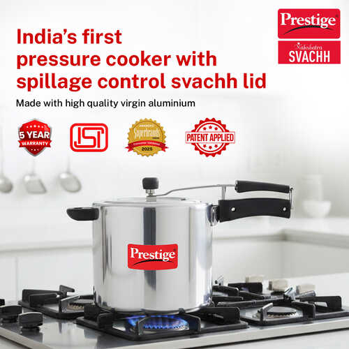 Prestige Nakshatra Svachh Aluminium Inner Lid Pressure Cooker with Unique Deep Lid for Spillage Control, Silver