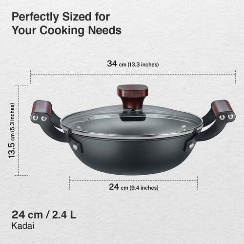 Prestige Castlite Patterned Enamel Coated Cast Iron Kadai 24cm/2.4L with Glass Lid | High Heat Retention, Rust-Proof | Gas & Induction Compatible | Low-Oil Cooking | Stay-Cool Handles | 15Y Warranty