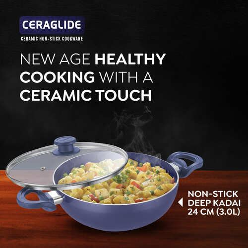 Prestige Ceraglide Ceramic Coating Non-Stick Aluminium Cookware Deep Kadai