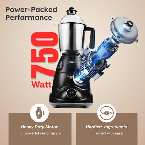 Prestige Atlas Plus Mixer Grinder, With Accessories - Stainless Steel Jars 3 Unit And Juicer Jar 1 Unit
