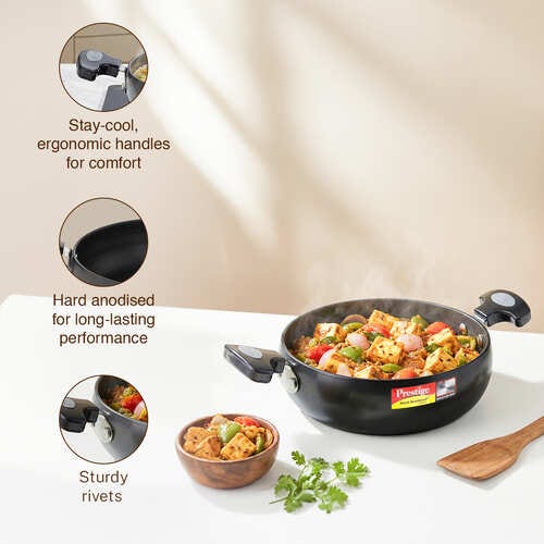 Prestige Hard Anodised Plus Saute Pan with Glass Lid, 20 cm (1.7 L) Black
