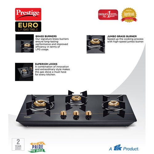 Prestige Euro L.P. Glass Top Gas Stove (3 Burners)
