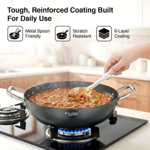 PRESTIGE DURASTONE HARD ANODISED NON-STICK COOKWARE DEEP KADAI 30cm (5 LITRE) WITH GLASS LID