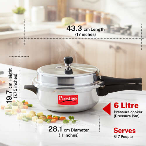 Prestige Popular Virgin Aluminium Senior Deep Pan Pressure Cooker, 6 L (Silver)