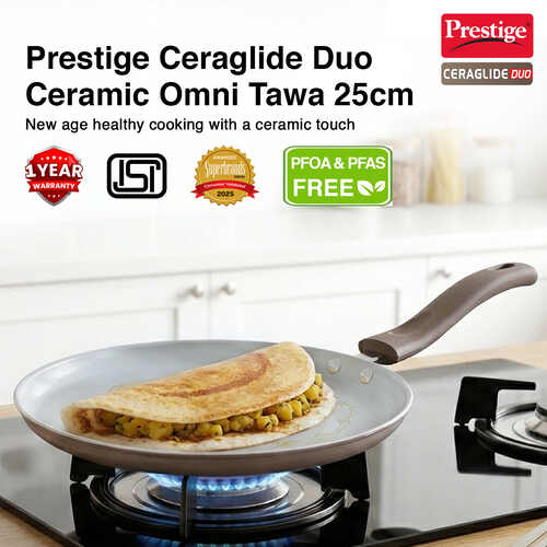 Prestige Ceraglide Duo Ceramic Coating Non Stick Aluminium Cookware Omni Tawa